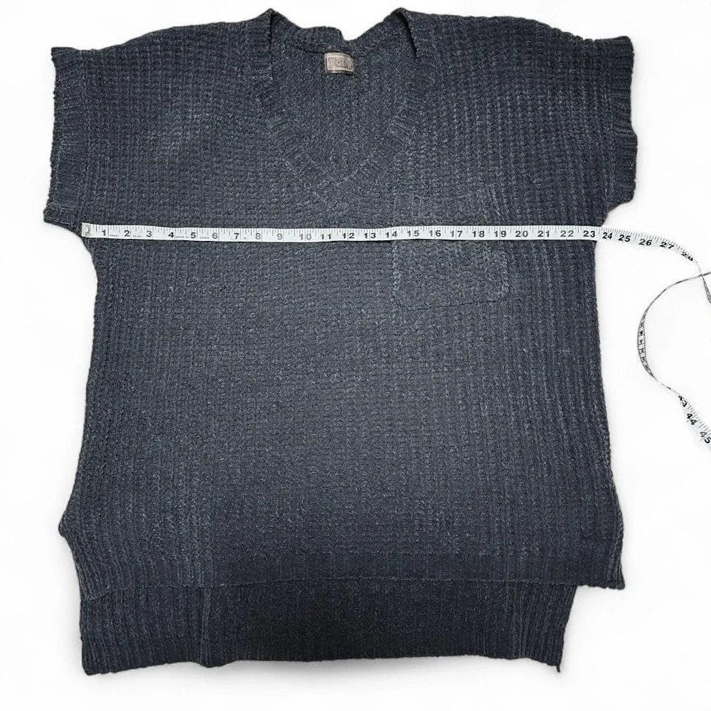 POL Clothing Chenille Sweater Oversized Short Sleeve‎ High Low Deep Grey Size M